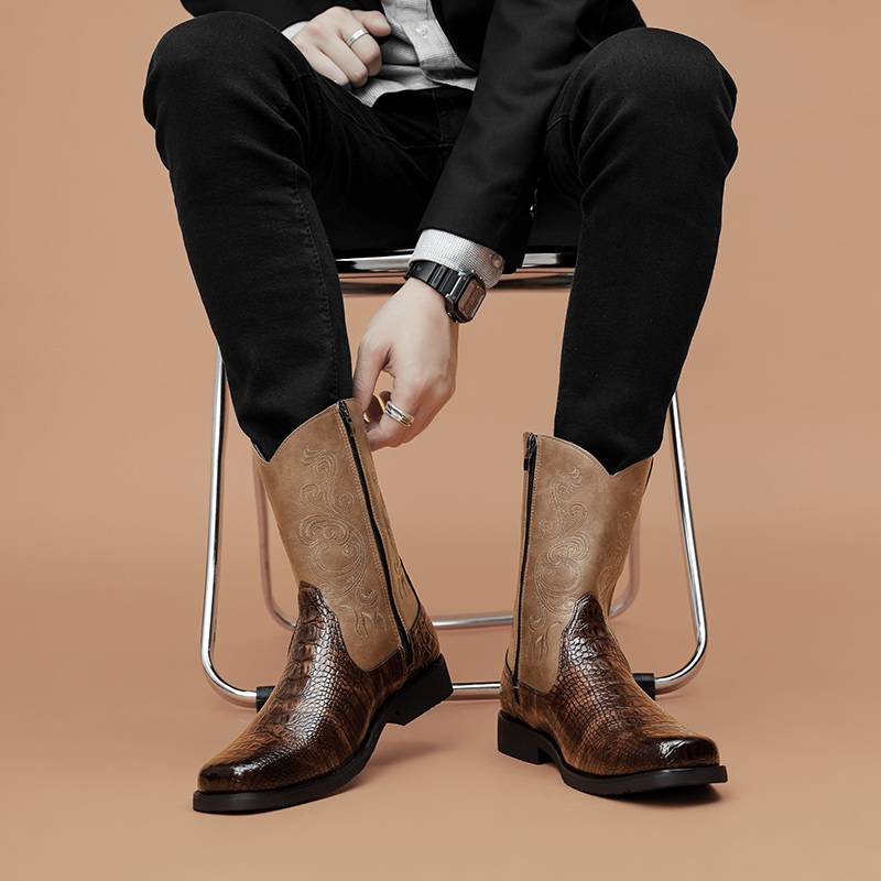 Templim Martin Boots Male British Western Cowboy Towel Boots Side Zipper Cherry Boots Mongolian Riding Boots High Pork