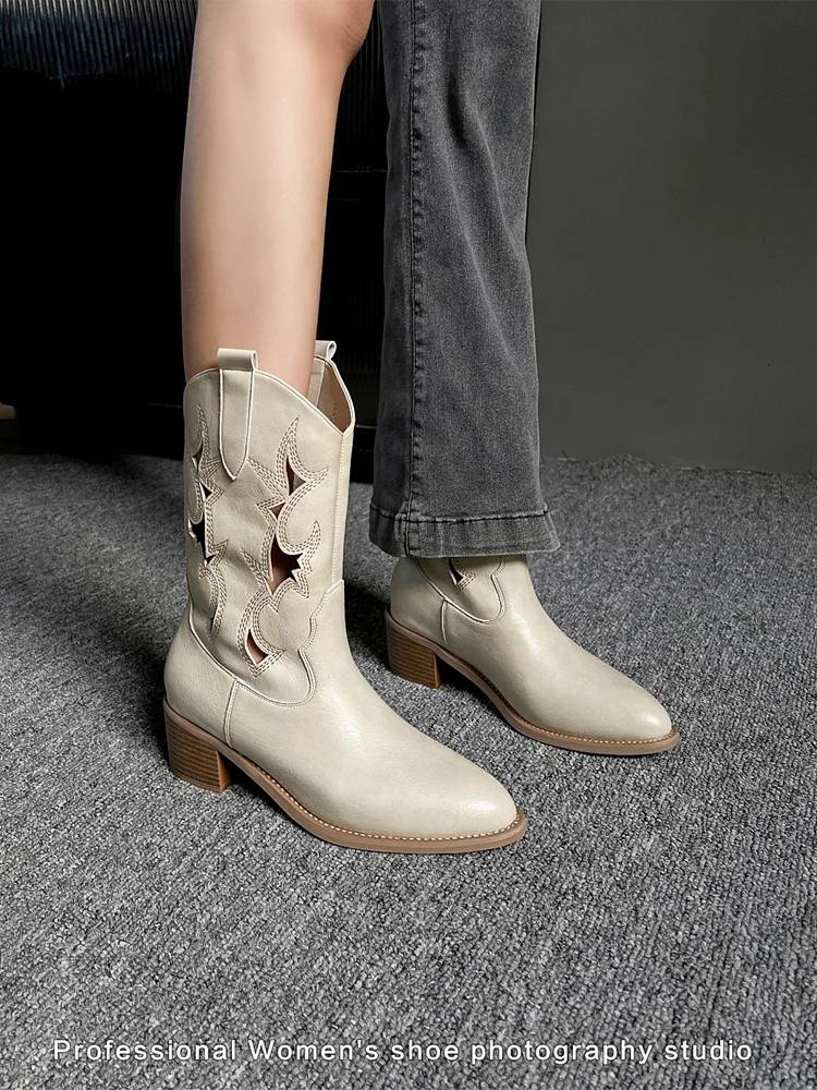 New Polarot Citrus Hollow Western Cowboy Boots 2024 Summer Xinjiang Tibetan Wear Short Boots Knight Boots