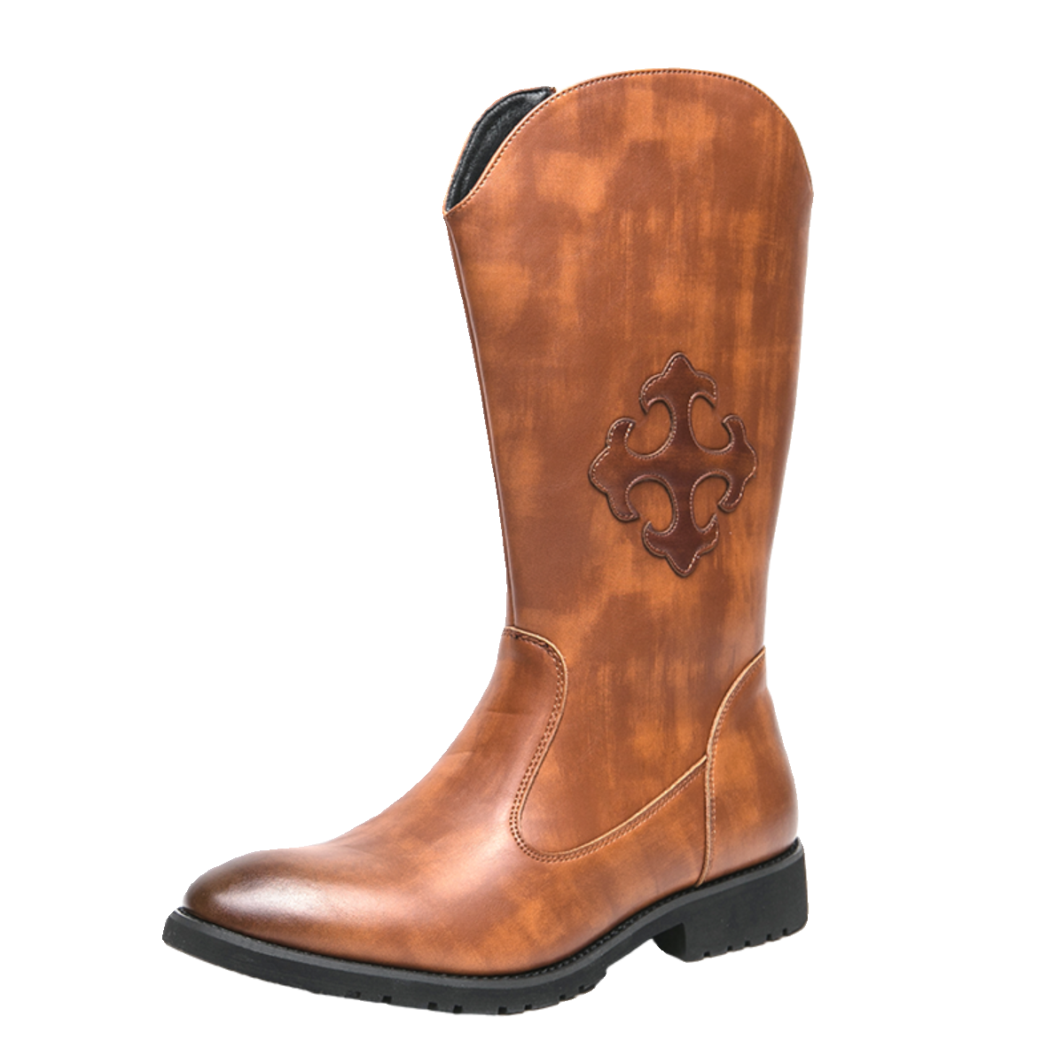 American brown Martin Boots Men's Autumn and Winter Western denim workers embroidered long tube side zipper high -top riding boots