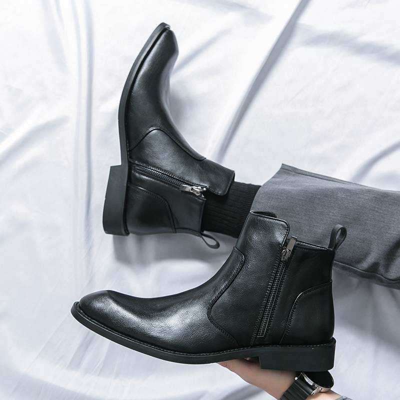 Chelsea boots men's trend pointed high -top high -top leather shoe hairstyle Martin boots zipper to increase casual men's boots
