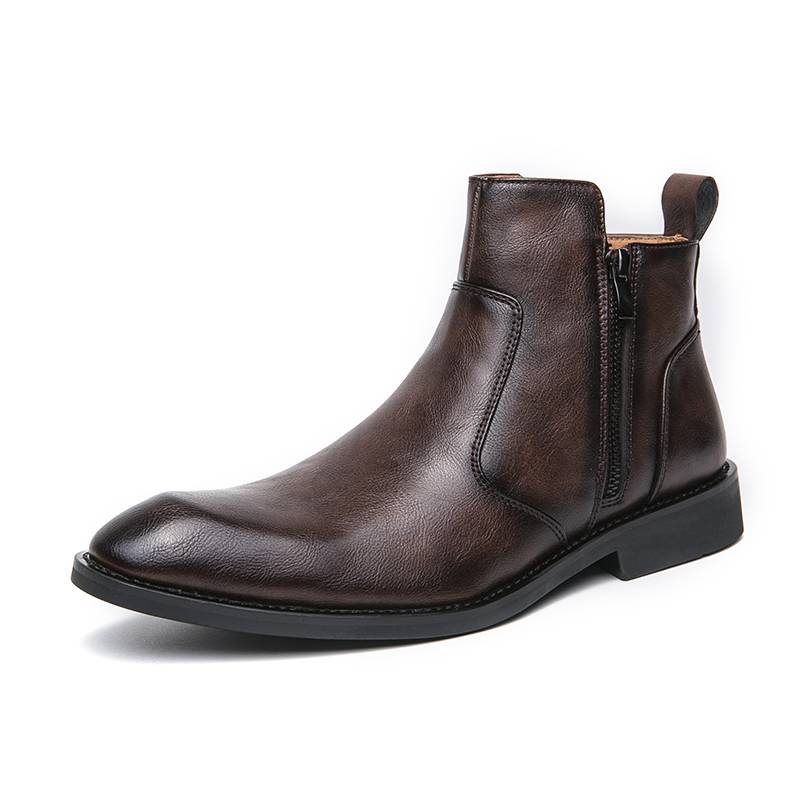 Chelsea boots men's trend pointed high -top high -top leather shoe hairstyle Martin boots zipper to increase casual men's boots