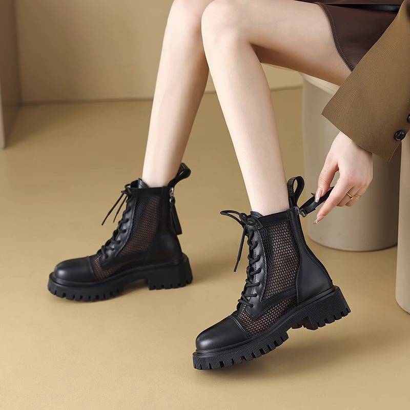 Guidi Fame thick bottom summer net boots female Martin boots 2023 new net yarn hollow juper boots thin boots