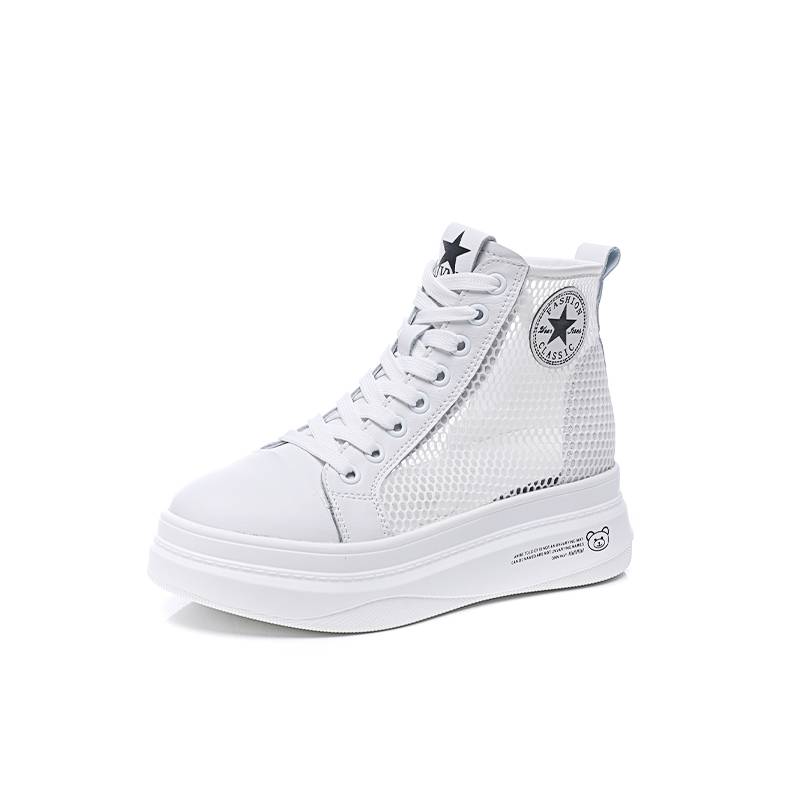 Leather thin boots women's mesh 2024 summer new short boots breathable high -top single boots versatile inner increase Martin boots