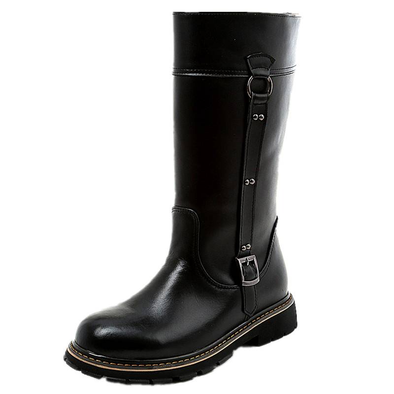 Cowhide boots male high boots trend knight motorcycle boots wool high -top leather long horses boots winter plus velvet thickened