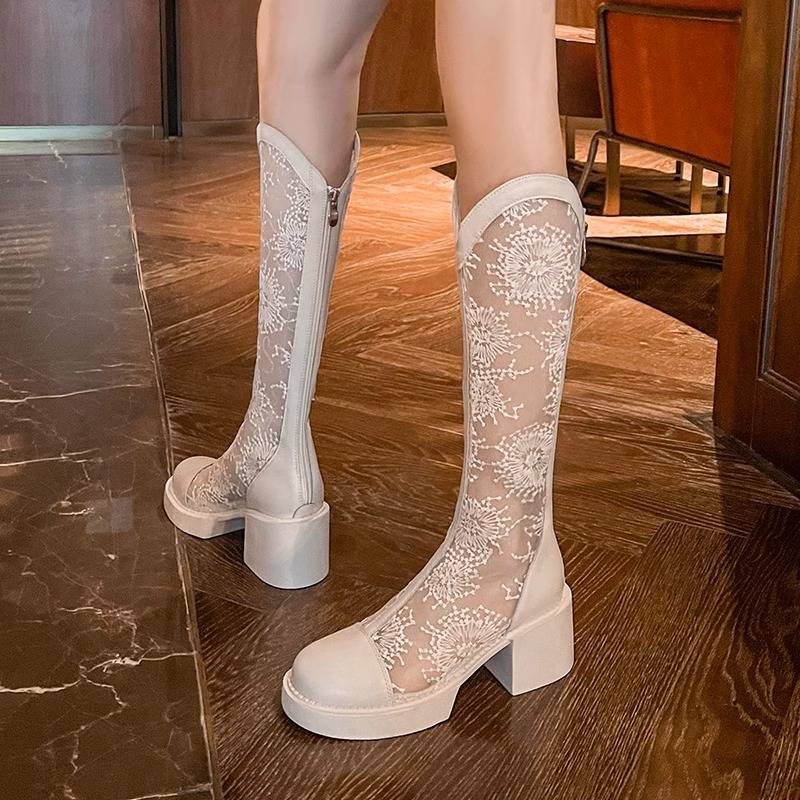GUIDI FAME Long Tingle Martin Boots Female 2023 New Summer Thin Bone Boots Row Hollow Cavaliers Boots