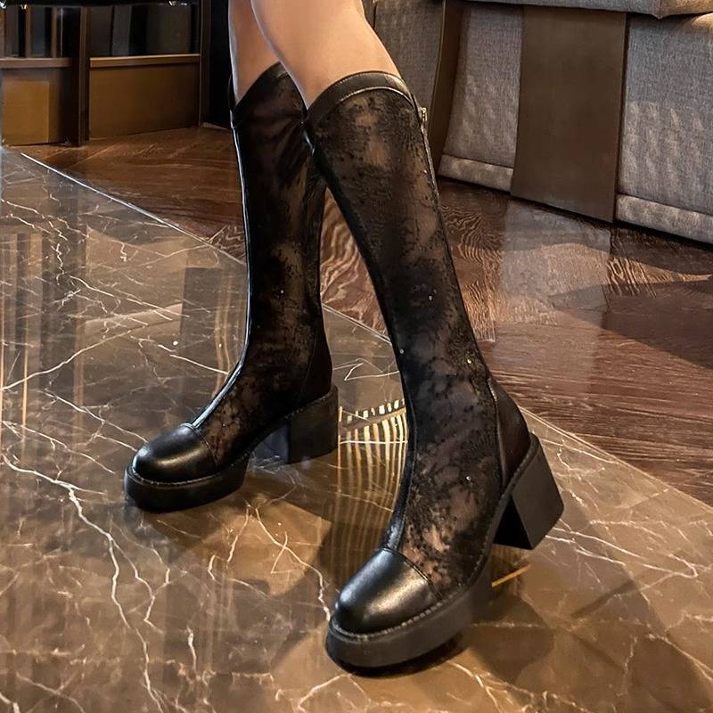 GUIDI FAME Long Tingle Martin Boots Female 2023 New Summer Thin Bone Boots Row Hollow Cavaliers Boots
