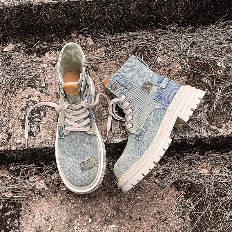 Summer Martin Boots 2024 new breathable thick -soled short boots spring and autumn boots water washing retro western denim boots