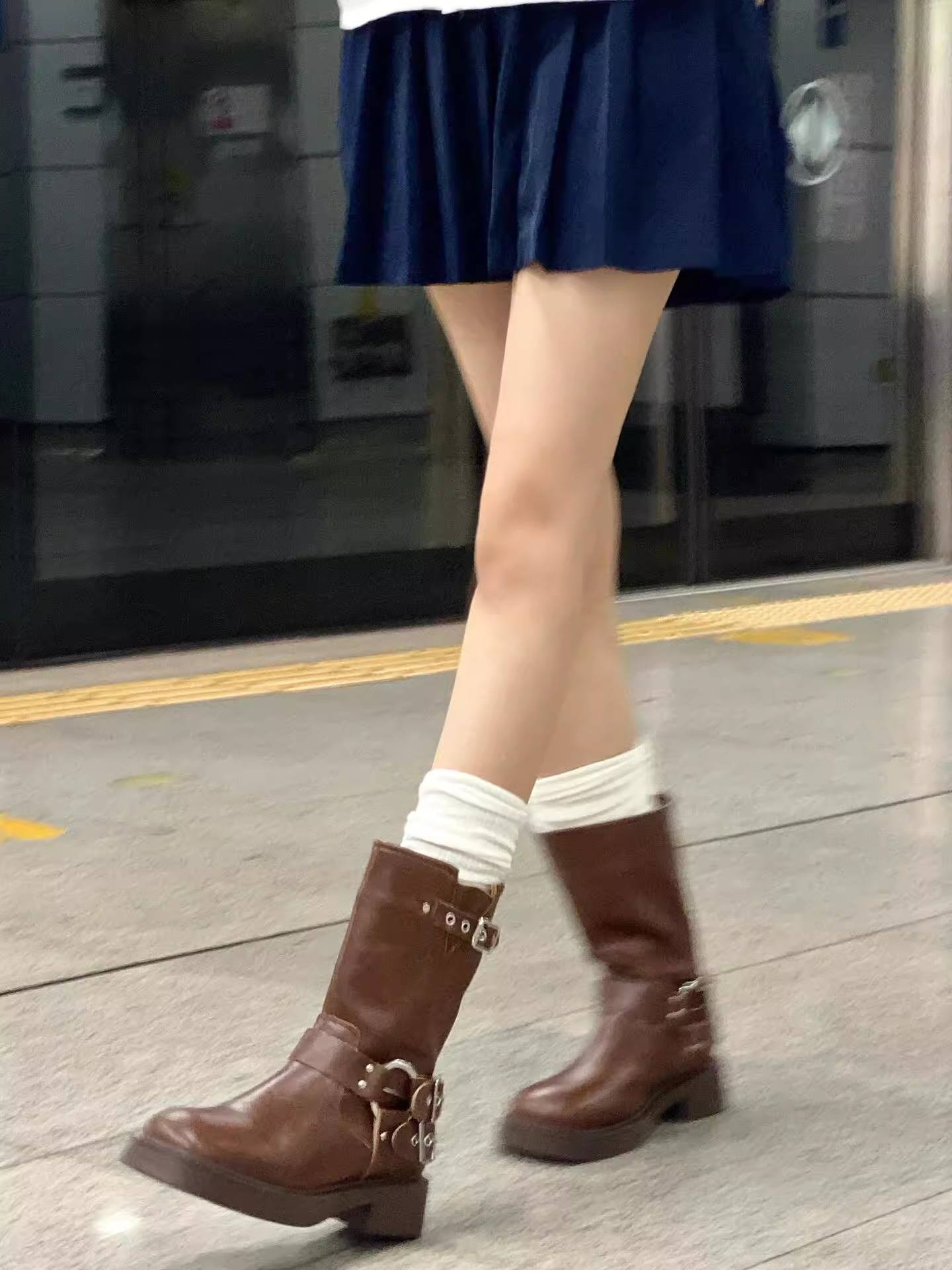 Brown thick sole thick heels Martin boots 2024 new summer British style retro western denim boots