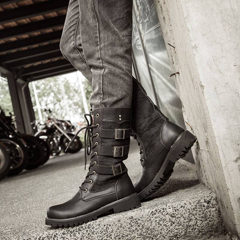 Autumn high boots men's tide horse boots retro knight boots men's high -top boots Martin boots Yinglun wind denim boots