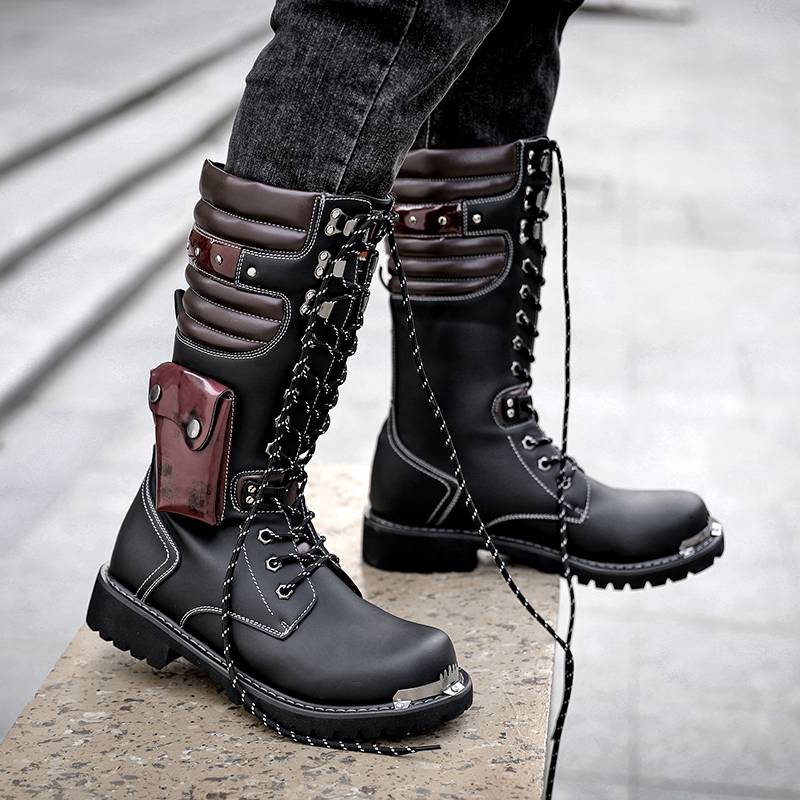 Autumn high boots men's tide horse boots retro knight boots men's high -top boots Martin boots Yinglun wind denim boots