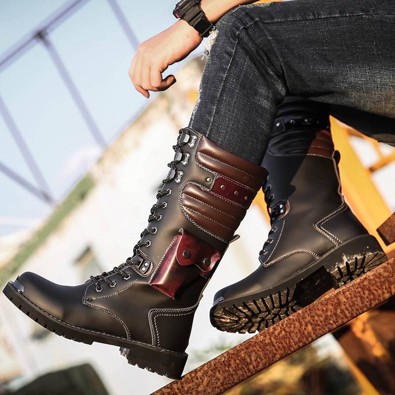 Autumn high boots men's tide horse boots retro knight boots men's high -top boots Martin boots Yinglun wind denim boots