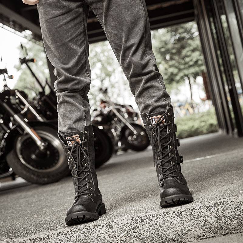 Autumn high boots men's tide horse boots retro knight boots men's high -top boots Martin boots Yinglun wind denim boots