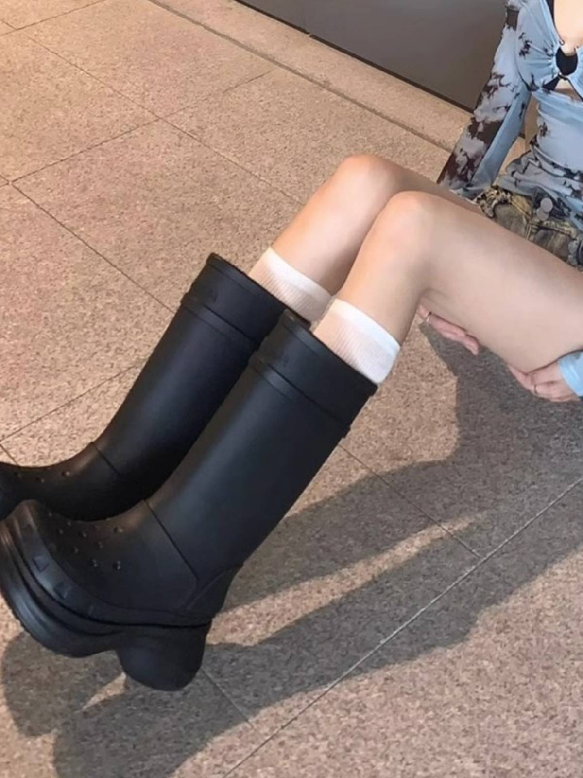 Bellefib Hole Radies High Boots Boots Anti -Sky Boots Female Autumn Boots Outdoor Mountaineering Thick Rain Raper Boots