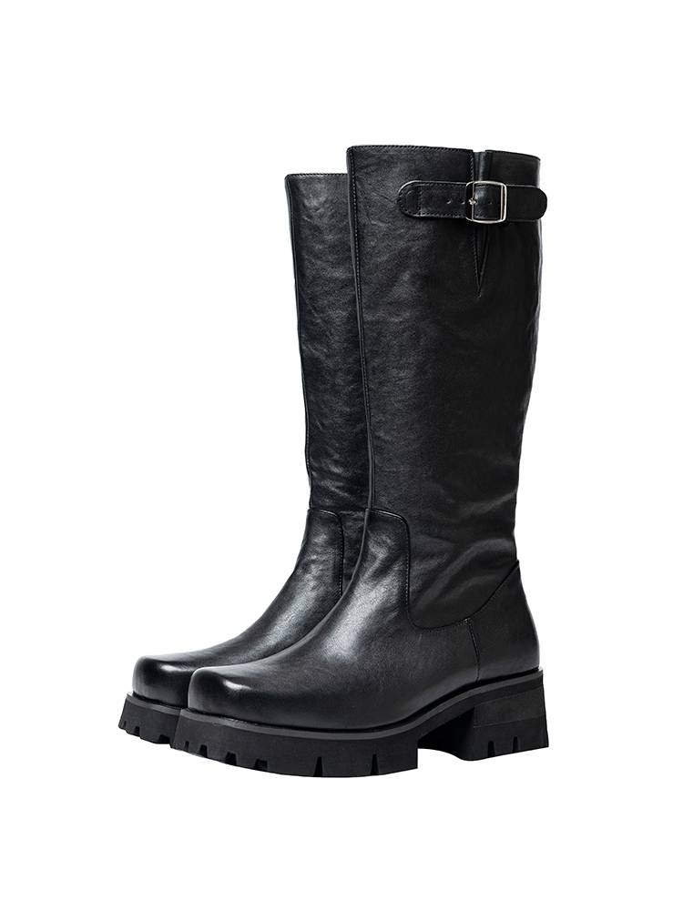 Original puffy cake thick bottom increase long boots men's knight boots leather square head head horses boots long tube Martin boots big cylinder