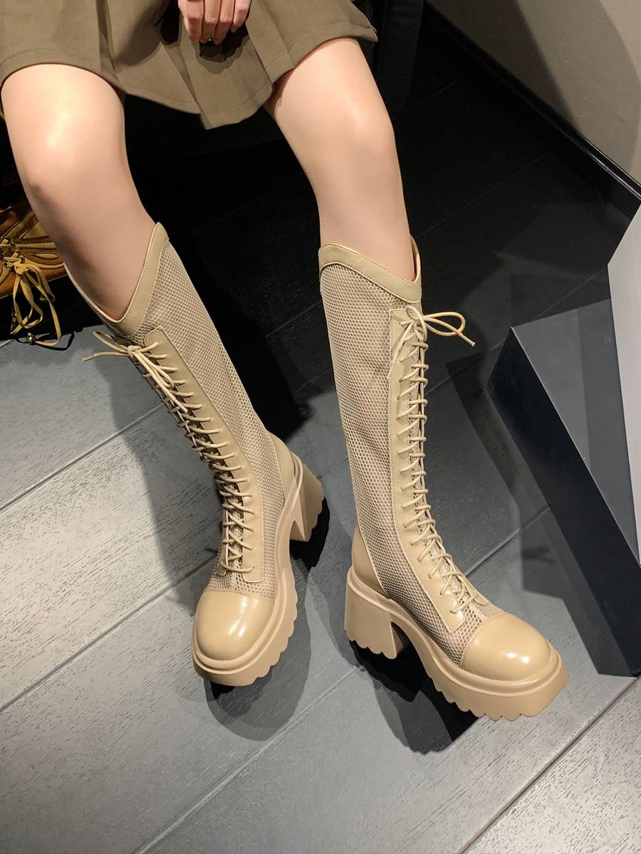 Net yarn high boots women in summer thin hollow boots mesh super high -heeled knight boots, but knee long tube Martin boots