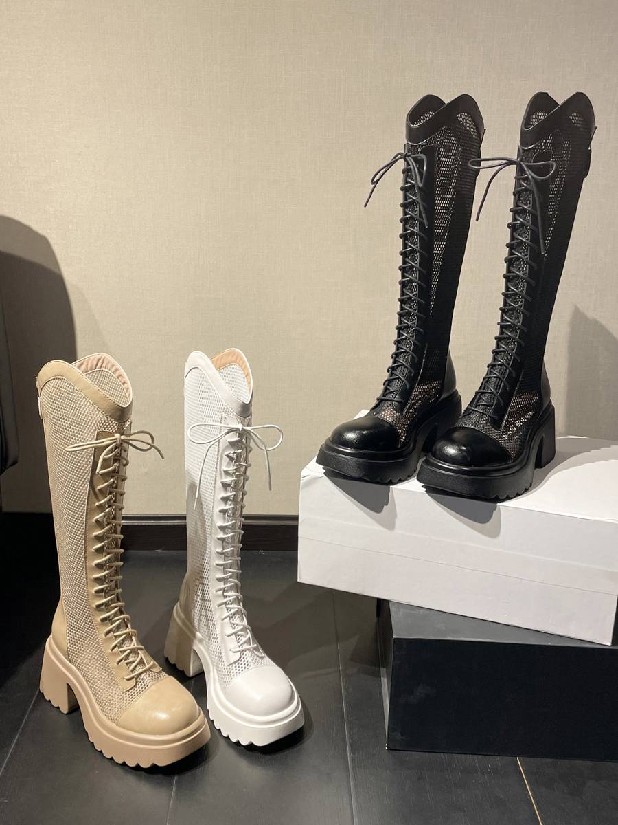 Net yarn high boots women in summer thin hollow boots mesh super high -heeled knight boots, but knee long tube Martin boots