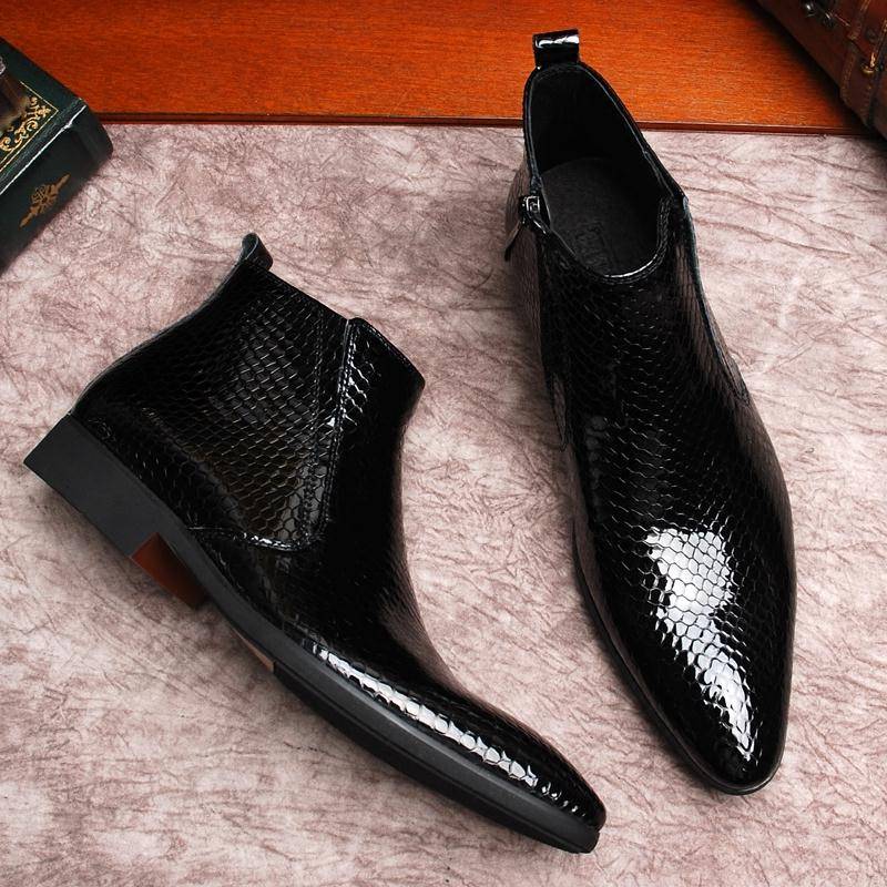 Templimal boots, pointed British leather shoes male snake pattern ziperci boots patent leather high -top cowhide Martin boots