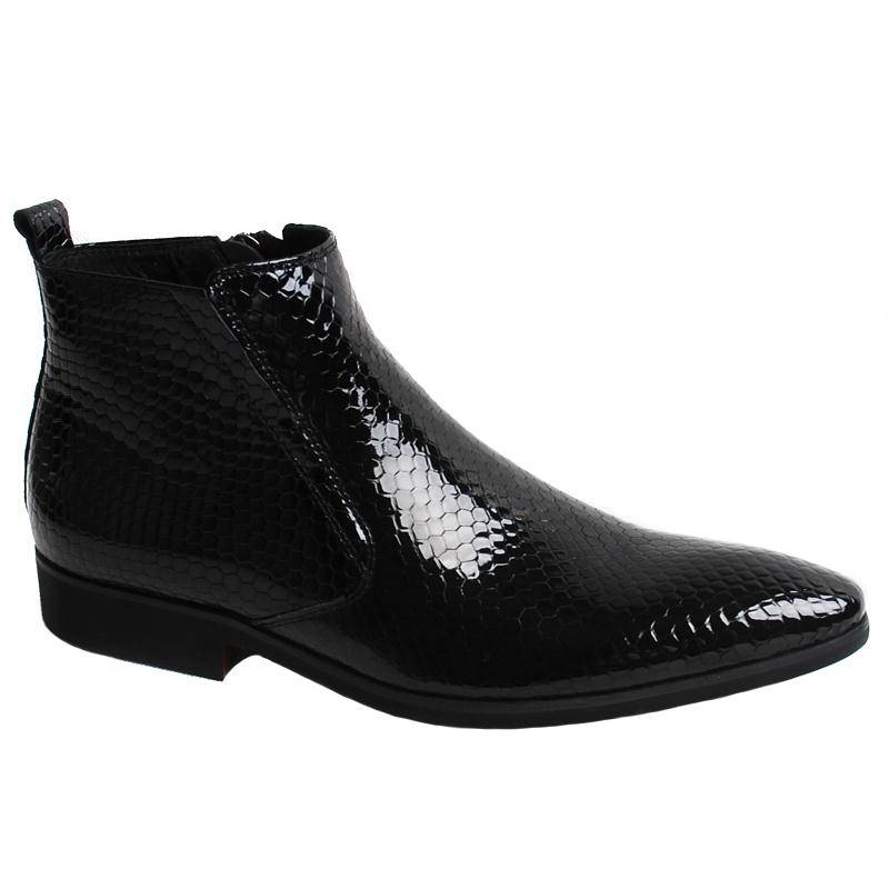 Templimal boots, pointed British leather shoes male snake pattern ziperci boots patent leather high -top cowhide Martin boots