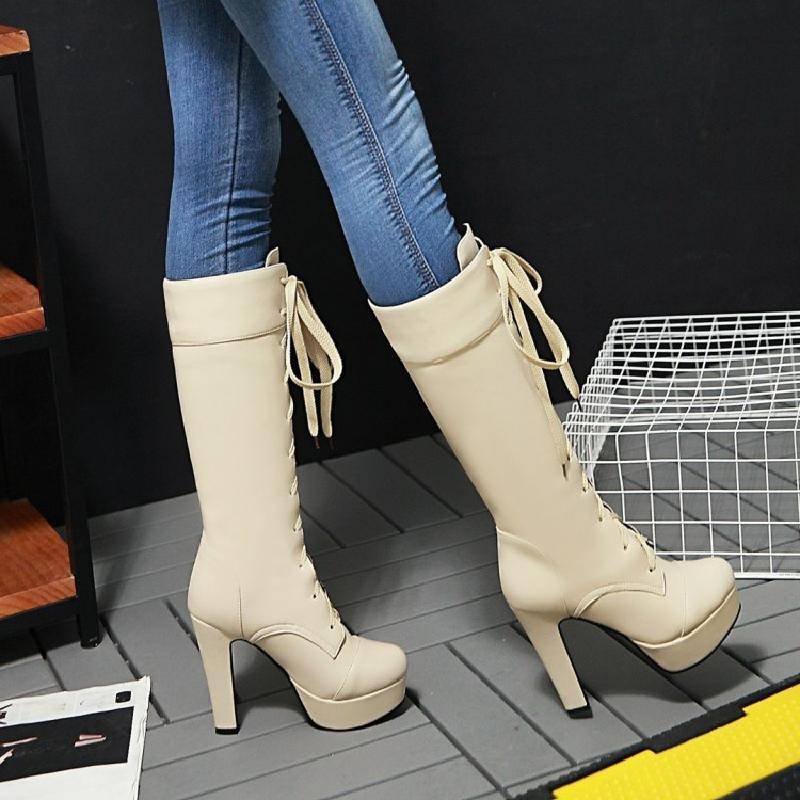 2018 new thick heel thick bottom ultra -high -heeled mid -boots Martin boots Roman boots Spring and autumn strap white boots