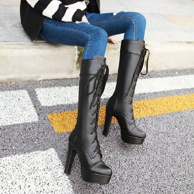 2018 new thick heel thick bottom ultra -high -heeled mid -boots Martin boots Roman boots Spring and autumn strap white boots