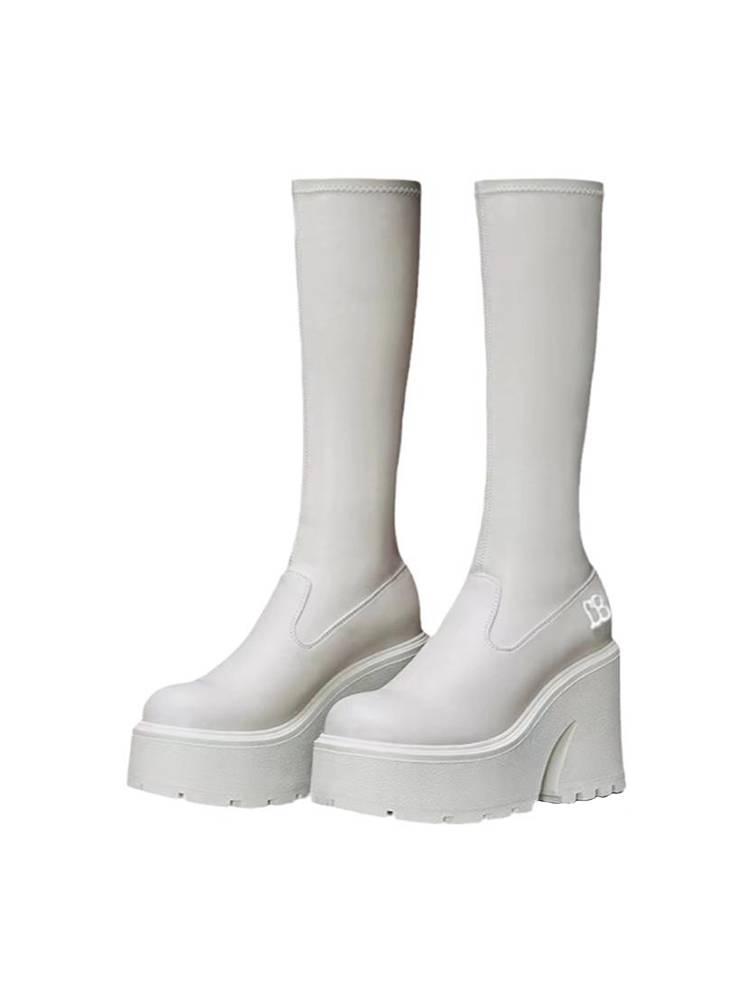 Youy boots female 2024 new European and American hot girl round heads, legs, thick bottom, increase, show thin legs, long knight boots