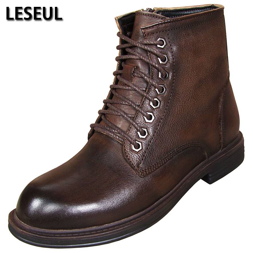Horse boots, male boots, leather-skinned, brown-coloured, wooly, warm boots, snow boots