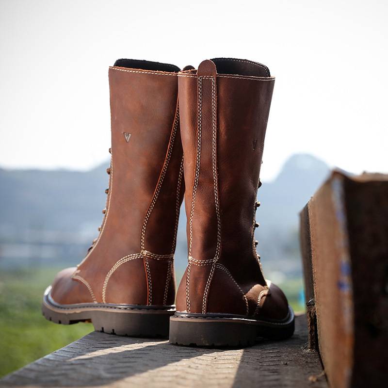Leather men's denim boots cowhide boots tide high boots Martin boots outdoor locomotive boots Mongolian horse boots female worker boots