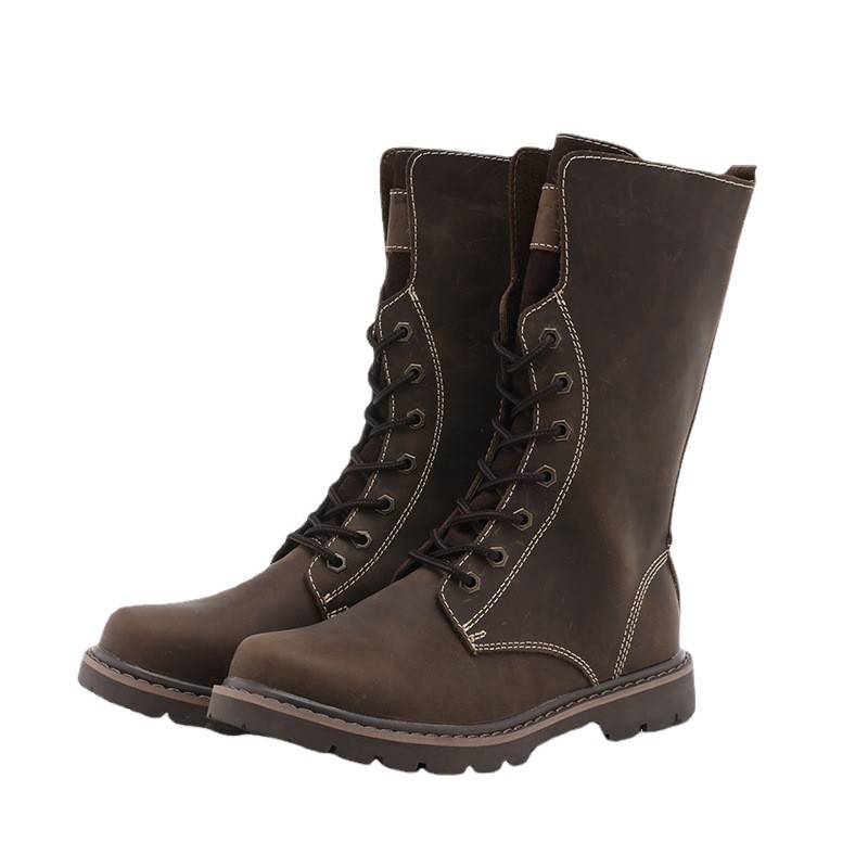 Leather men's denim boots cowhide boots tide high boots Martin boots outdoor locomotive boots Mongolian horse boots female worker boots