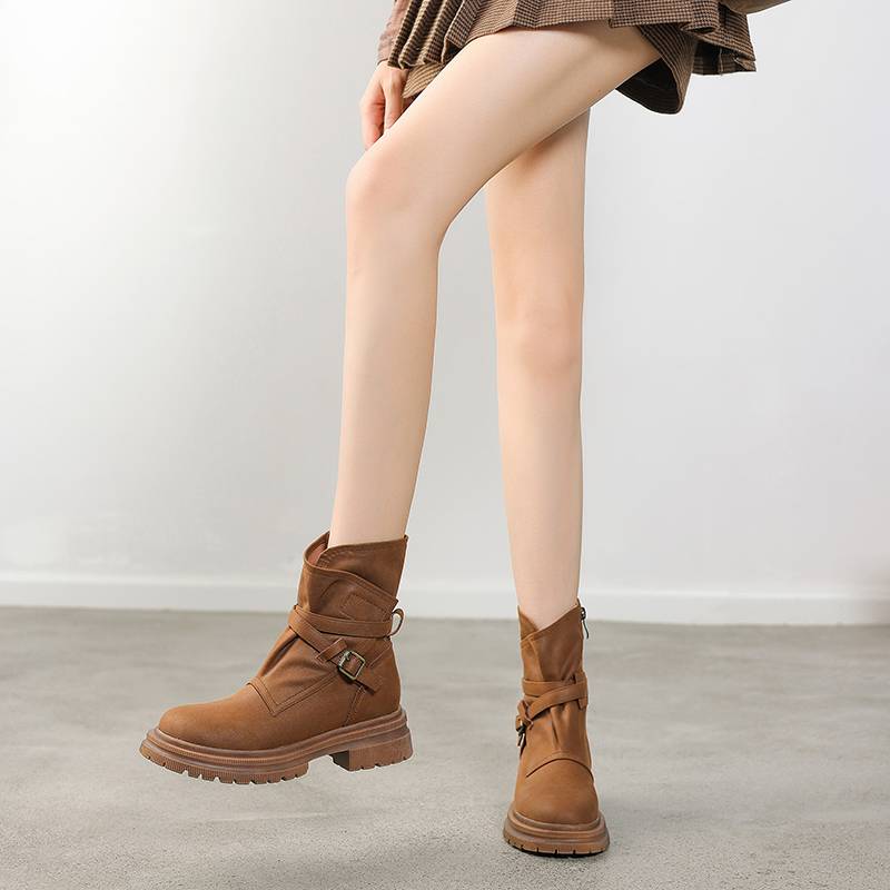 Fruits Caucutus thick high -heeled Martin boots 2024 new British style retro wild boots leather single boots female