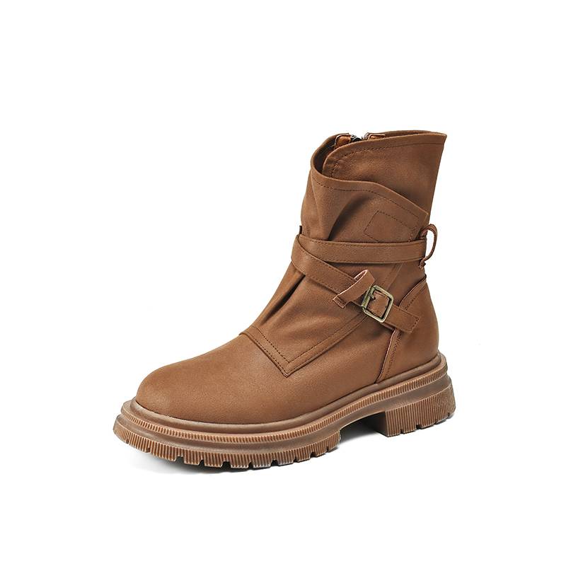 Fruits Caucutus thick high -heeled Martin boots 2024 new British style retro wild boots leather single boots female
