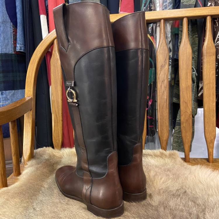 35 yards of Italian production Ferragam0 color -colored cowhide high -pipe high -knight horse boots