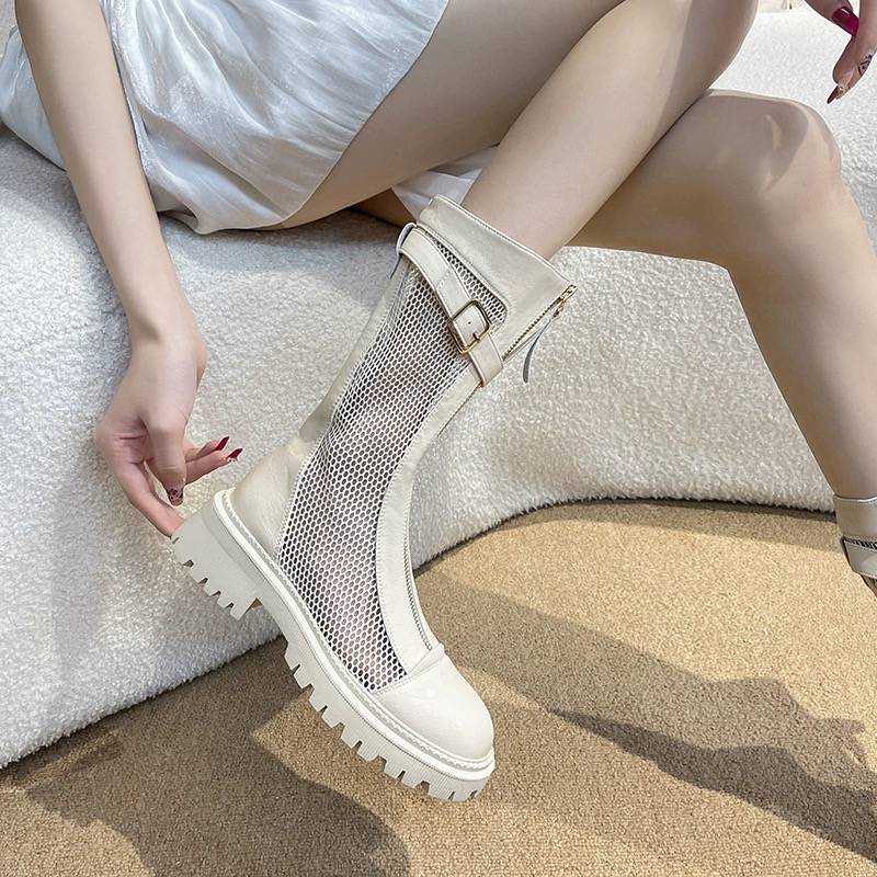 Yierkang hollow Martin boots female summer thin 2024 new mesh air -breathable boots leather boots and lace boots