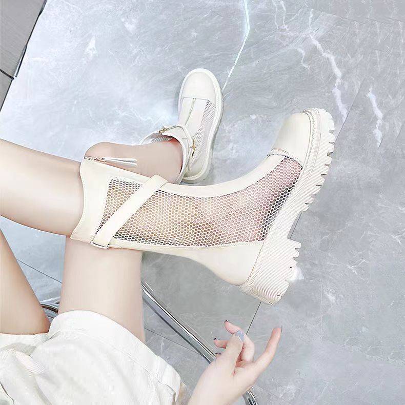 Yierkang hollow Martin boots female summer thin 2024 new mesh air -breathable boots leather boots and lace boots