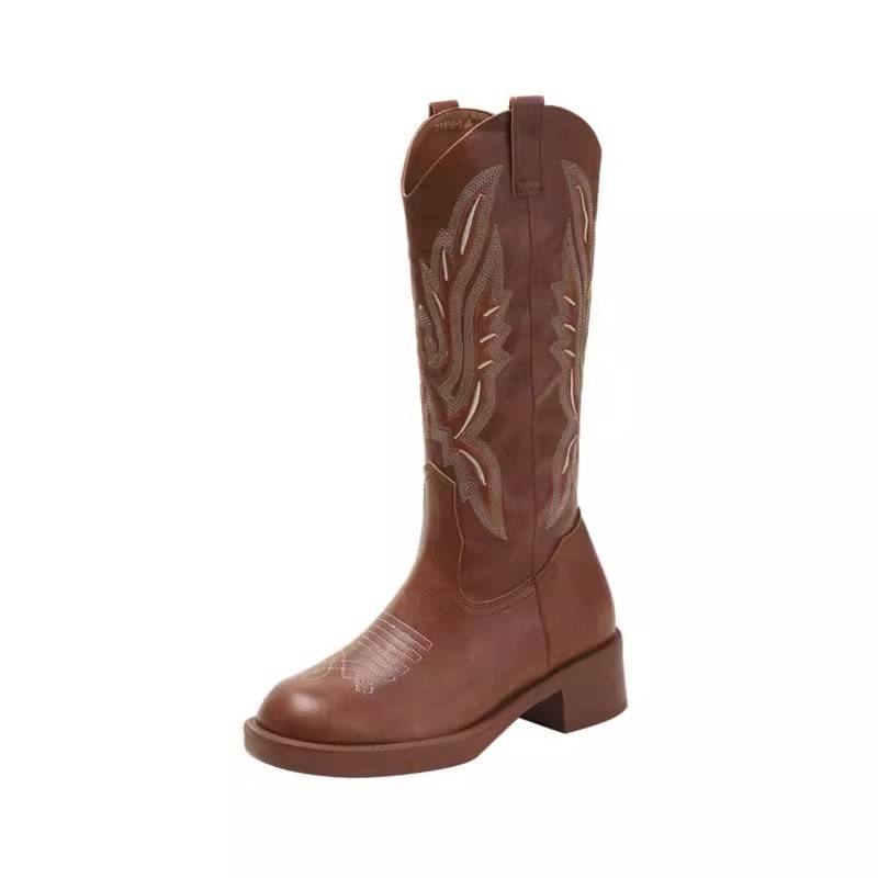 Shinchicheli Middle boots Women's Western denim boots autumn new thick heel boots V