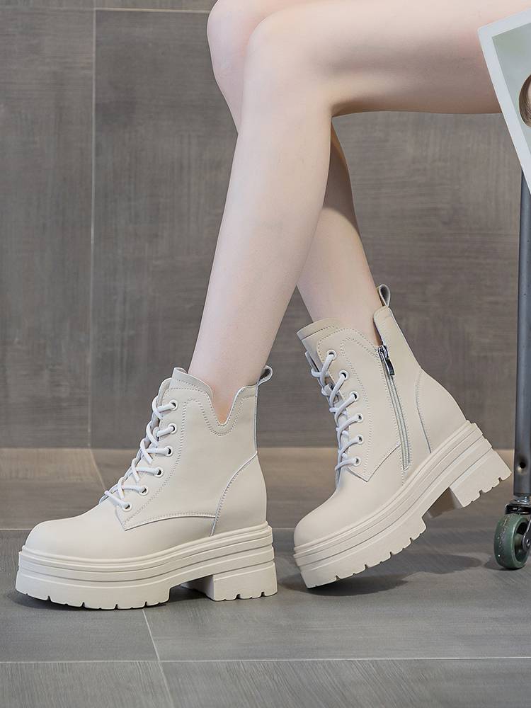 THE BLACK REAL SKIN IS UP TO MARTIN'S BOOTS, 8CM THICK, SHORT BOOTS FOR THE FALL AND WINTER, AND THE COTTON WARMER