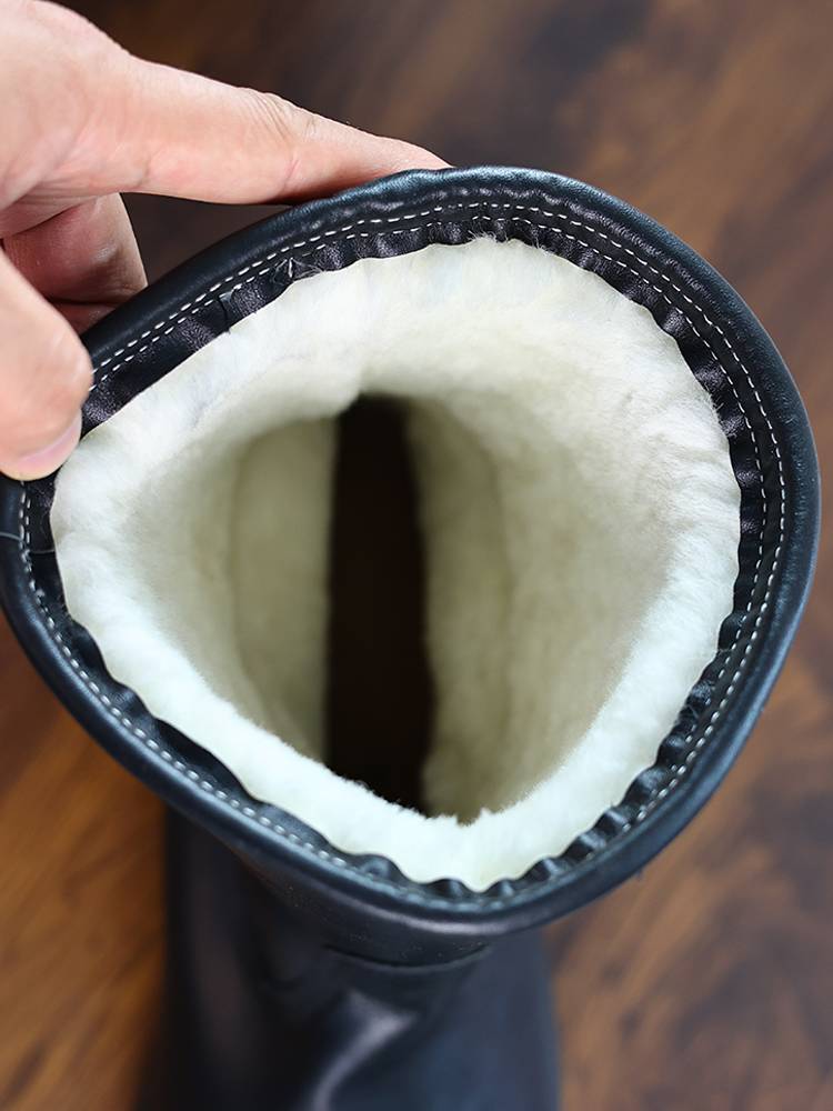 Ginseng high tube warm wool fur boots 3516 Factory solid -solid craftsmanship winter long cotton cotton leather boots Martin boots