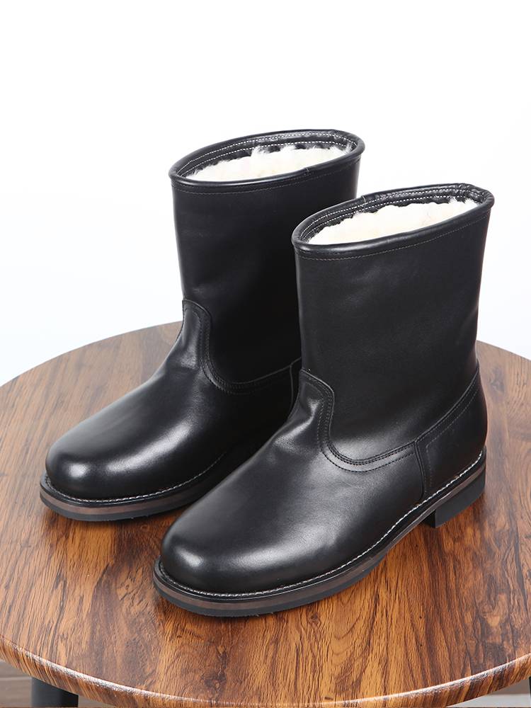 Ginseng high tube warm wool fur boots 3516 Factory solid -solid craftsmanship winter long cotton cotton leather boots Martin boots
