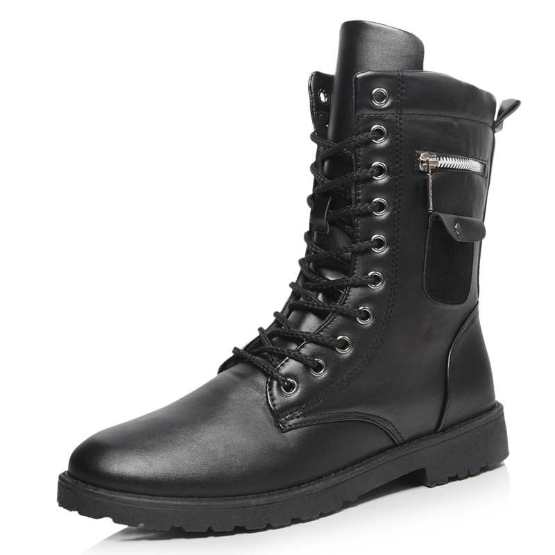 Autumn and winter new men's boots men's leather boots high -top cotton boots in Martin boots men's shoes Korean trendy long horse boots