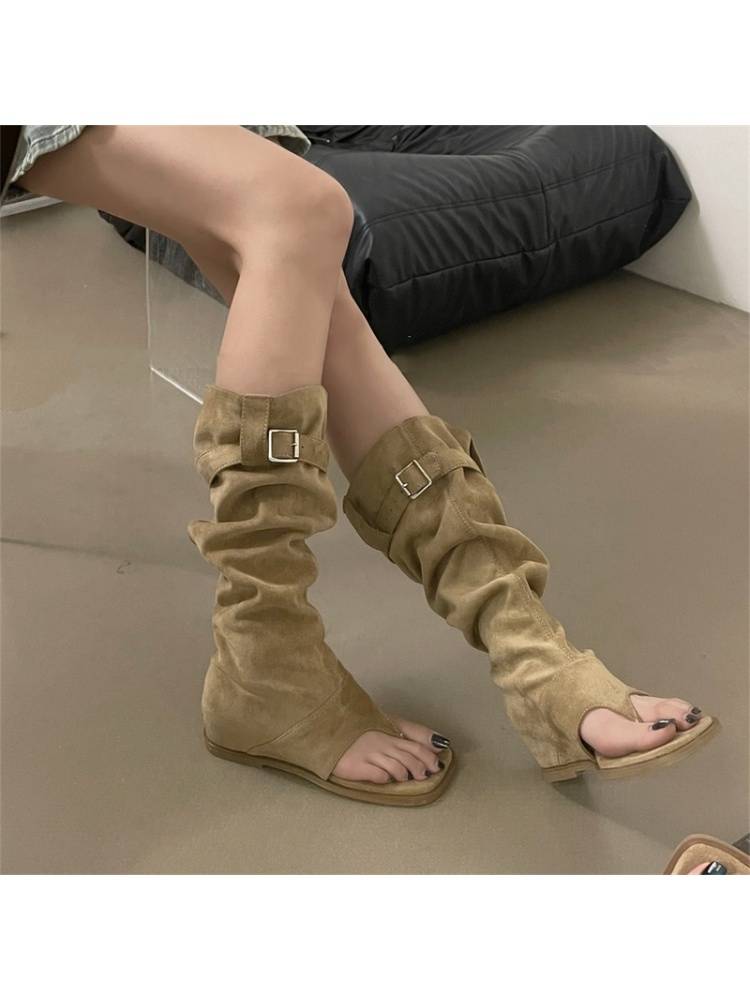 Retro niche incremental clip -toe sandpiece 2024 new velvet pile boots fold pants pants boots Roman shoes sandals
