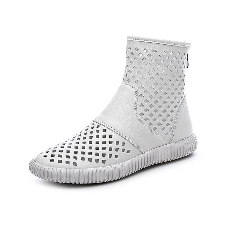 Summer hollow Martin boots female 2024 new header cowhide high -top short boots thin air breathable casual flat boots