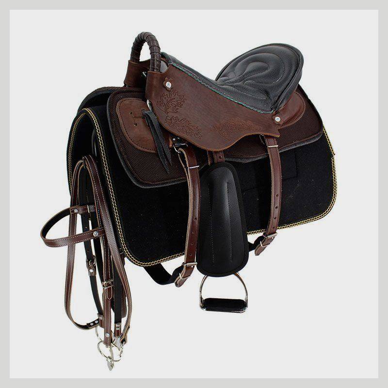 A horse's saddle with horse's gear and a horse's saddle with oxen and a horse's saddle