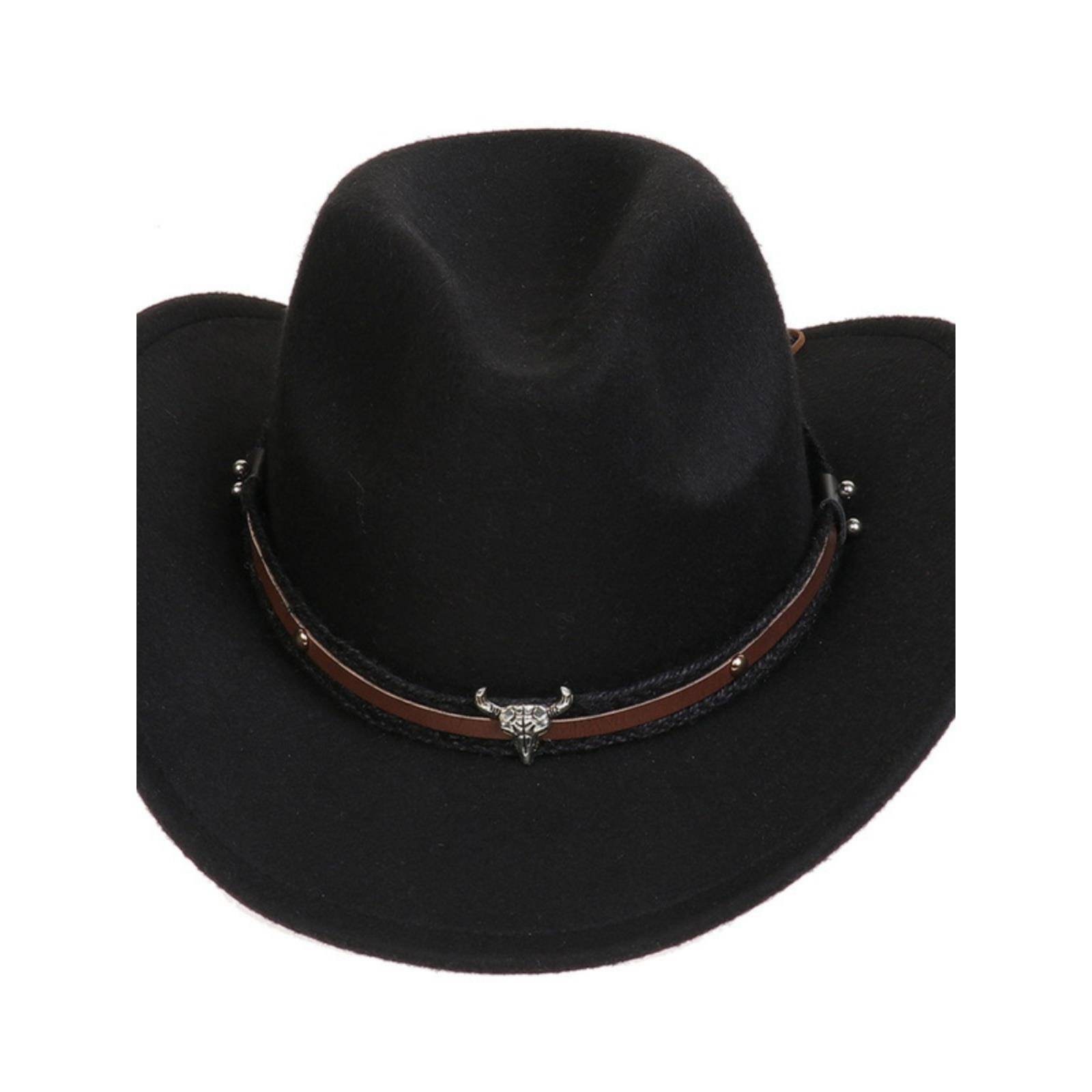 Western denim men's hat black knight hat men and women riding hat equivalent hats metal cattle head hats