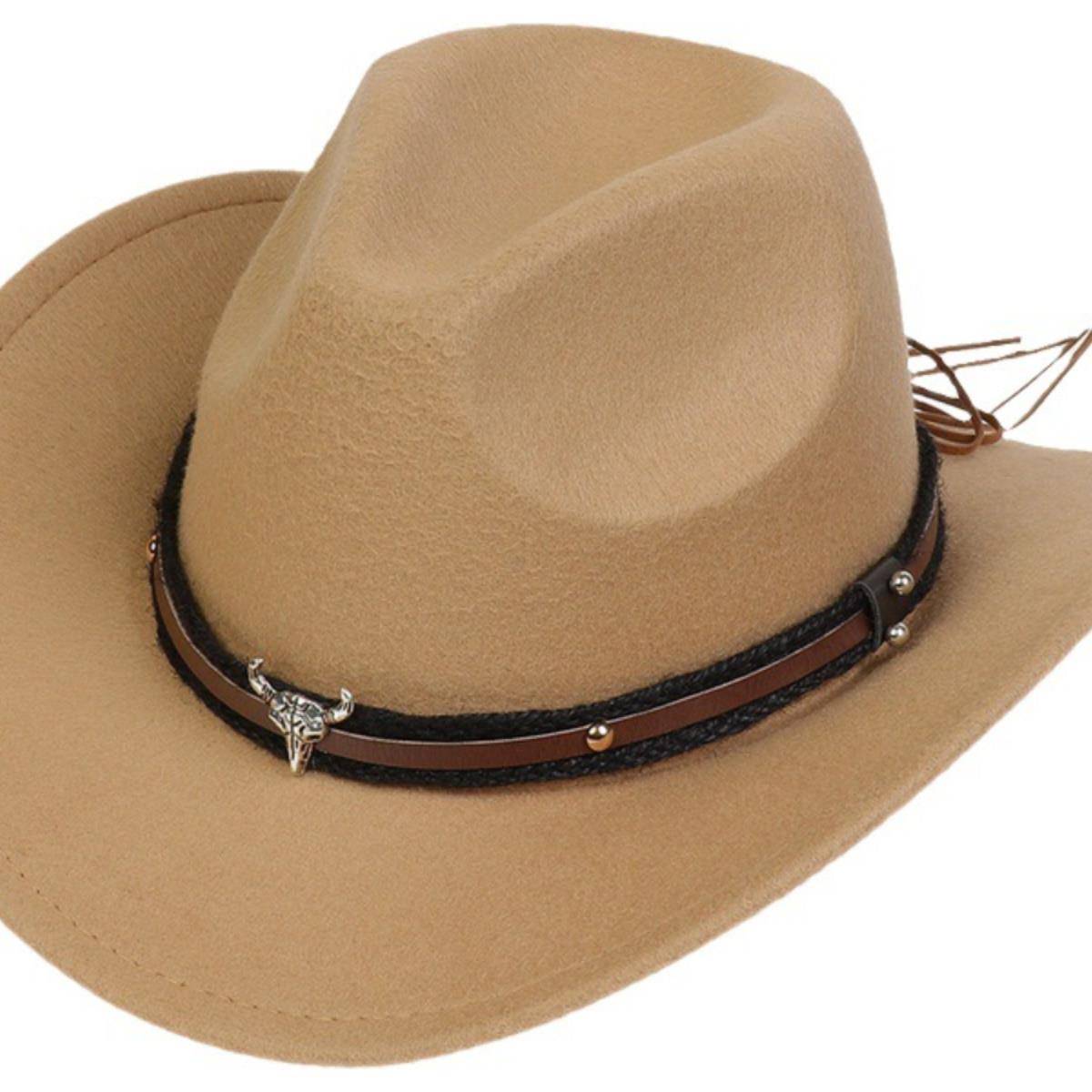 Western denim men's hat black knight hat men and women riding hat equivalent hats metal cattle head hats