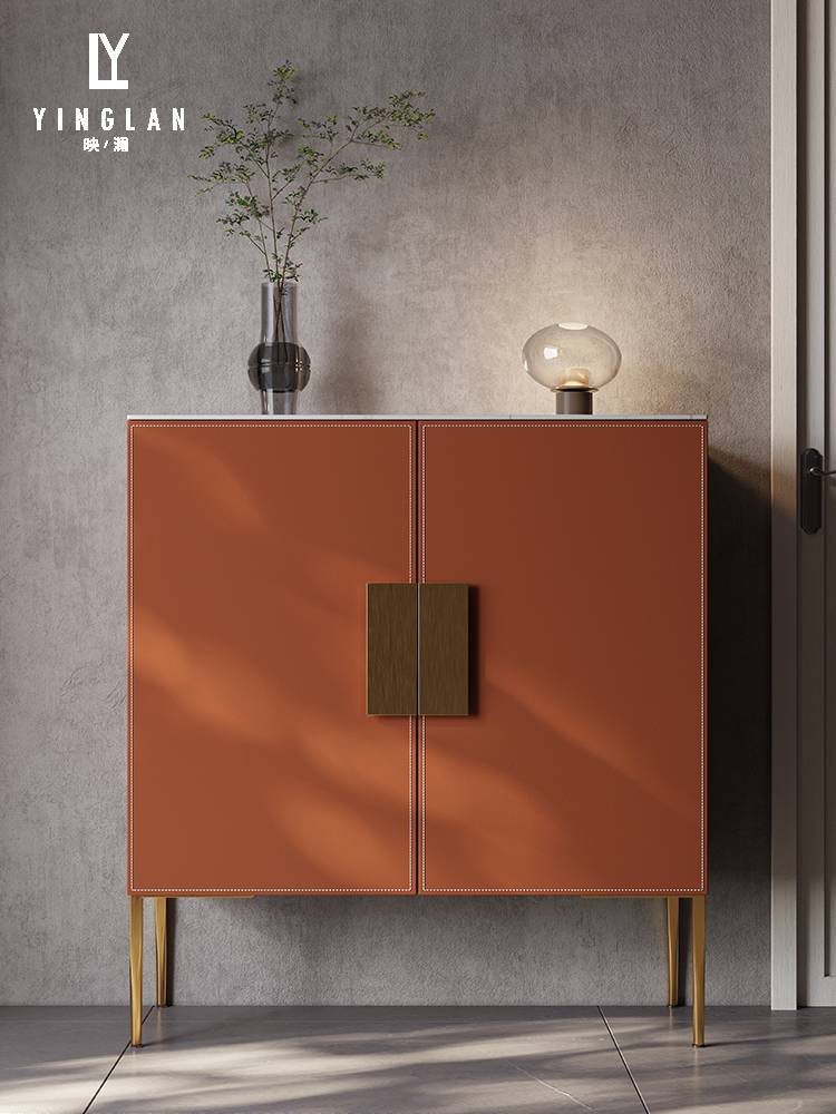 Getting Started Xuanguan Cabinet Shoes Cabinet Linking on the wall of high cabinet, saddling leather light luxury, household storage cabinet