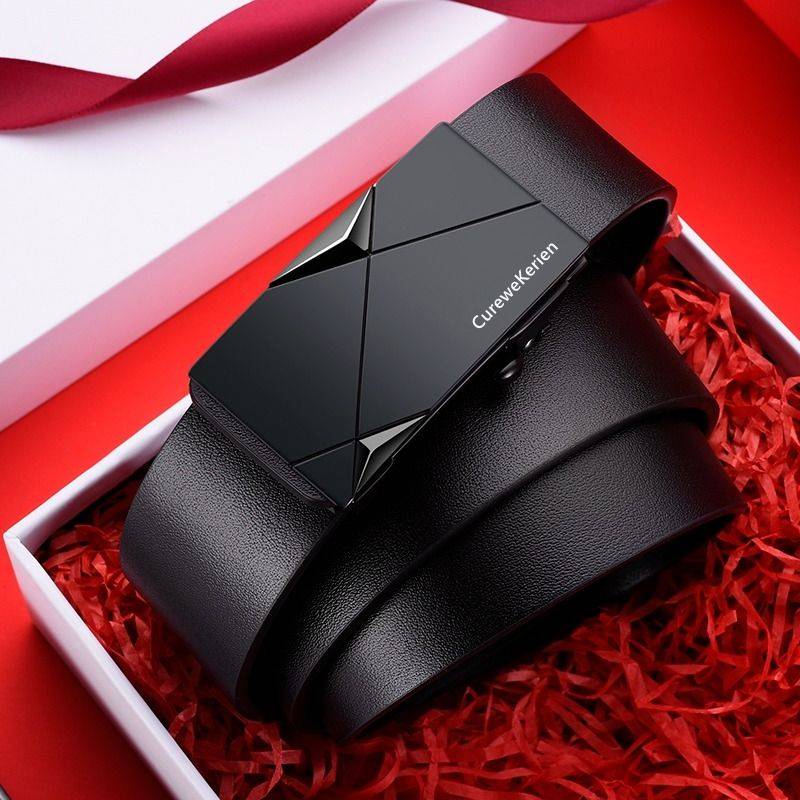 CureWekerienless Buckle Men's leather belt automatic buckle pure leather genuine casual business pants belt