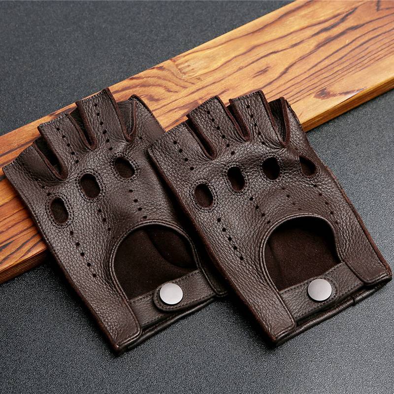 Men's leather semi -finger motorcycle driving riding Harley original deer dew fingers glove wear -resistant leather glove winter