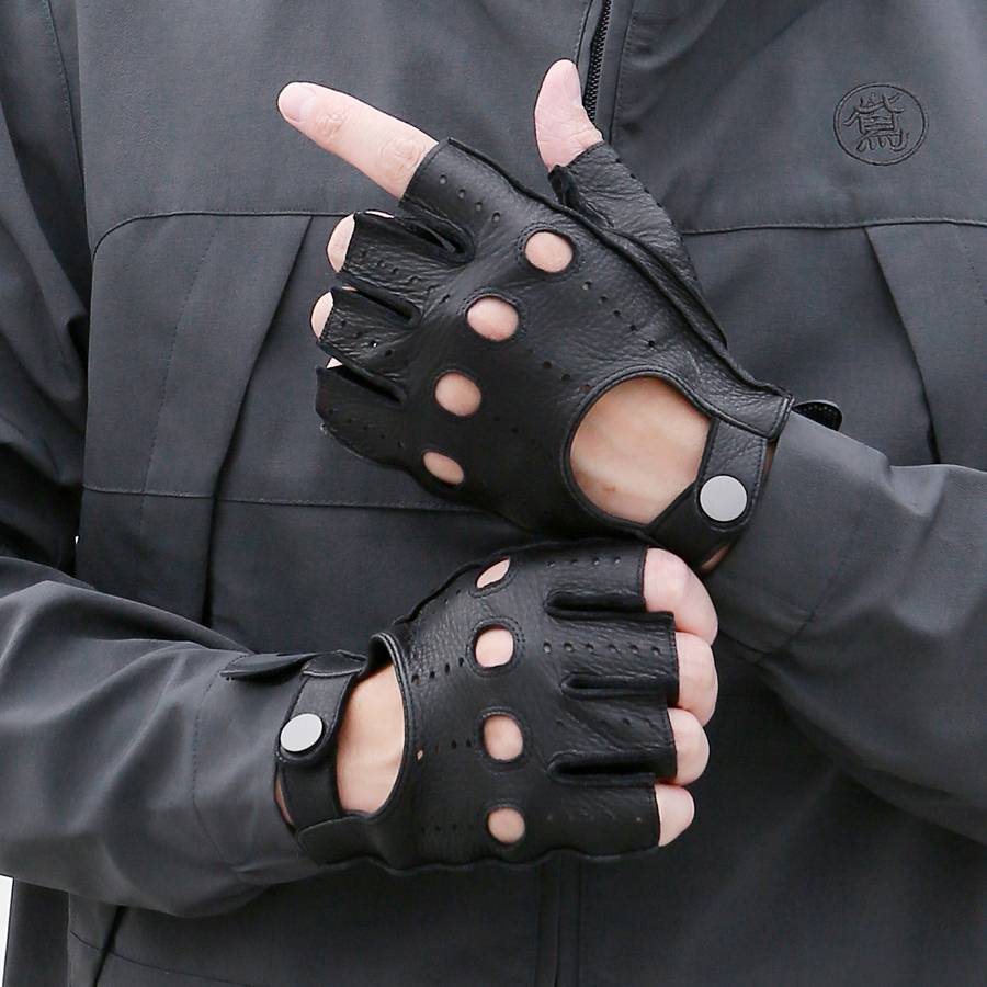 Men's leather semi -finger motorcycle driving riding Harley original deer dew fingers glove wear -resistant leather glove winter
