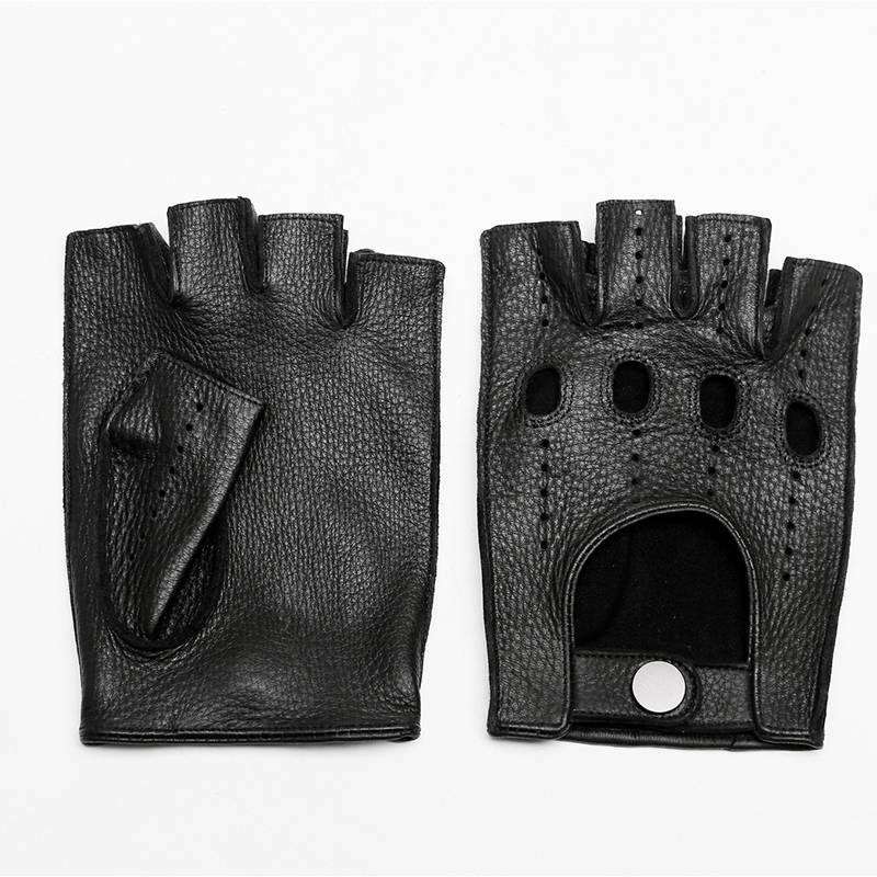 Men's leather semi -finger motorcycle driving riding Harley original deer dew fingers glove wear -resistant leather glove winter