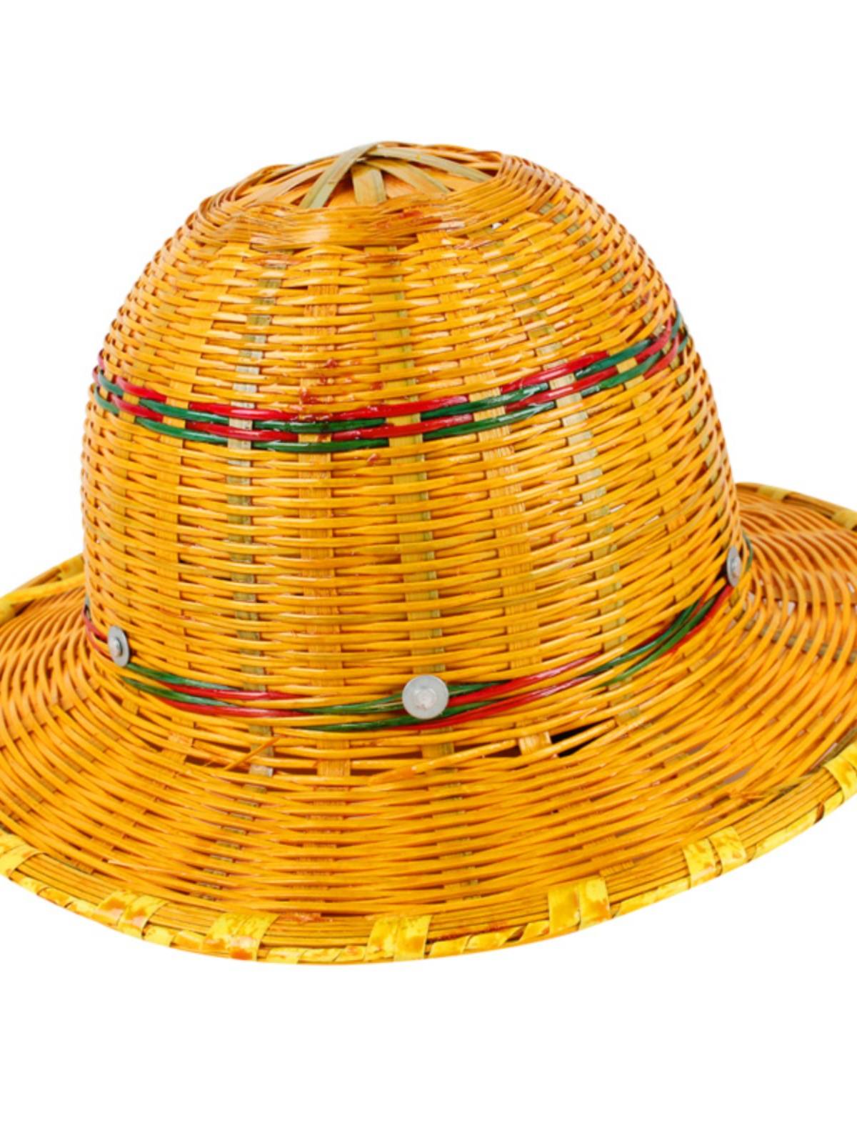 Bamboo puppet helmet site breathable sunshine sunscreen construction summer protective rattan hat construction engineering inside steel plate