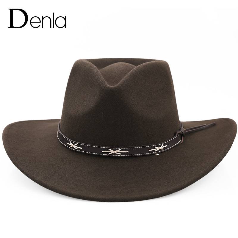 Denla pure wool big eaves Western denim hats female autumn and winter full outdoor anti -ultraviolet Tibetan hat men